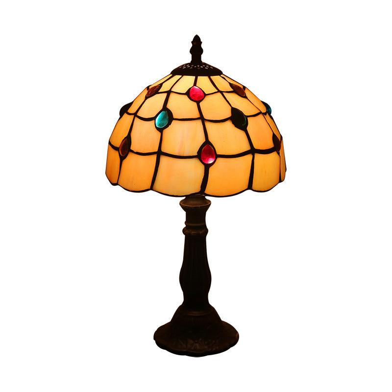 Retro Mediterranean Mosaic Table Lamp – Glass Shade Decorative Desk Light