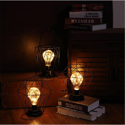 Minimalist Hollow Iron Wine Bottle LED Table Lamp – Warm White Decorative Light