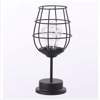Minimalist Hollow Iron Wine Bottle LED Table Lamp – Warm White Decorative Light