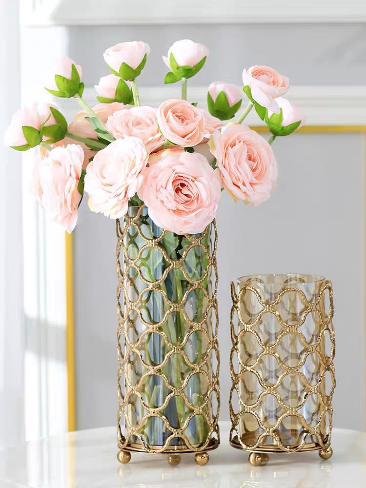 Luxury Brass Geometric Vase – Electroplated Metal Flower Arrangement Decor