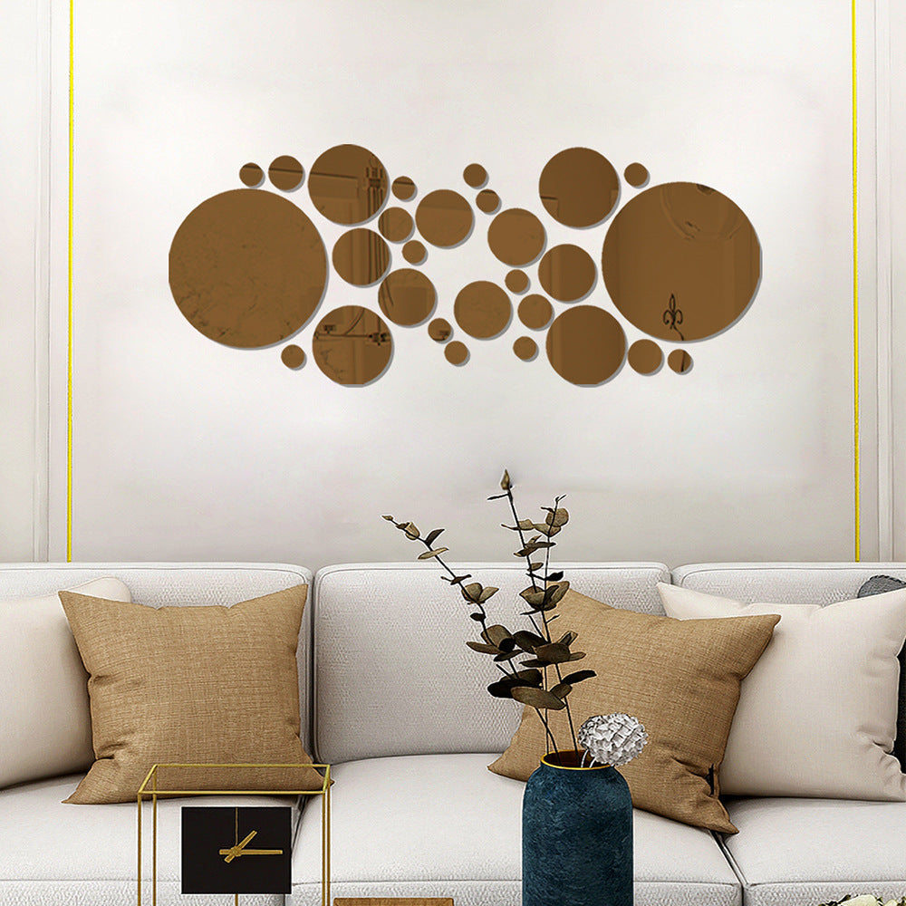 Modern Acrylic Circle Mirror Wall Stickers – Decorative 3D Effect Wall Art Set (26/32 Pieces)