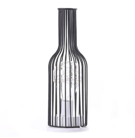 Minimalist Hollow Iron Wine Bottle LED Table Lamp – Warm White Decorative Light