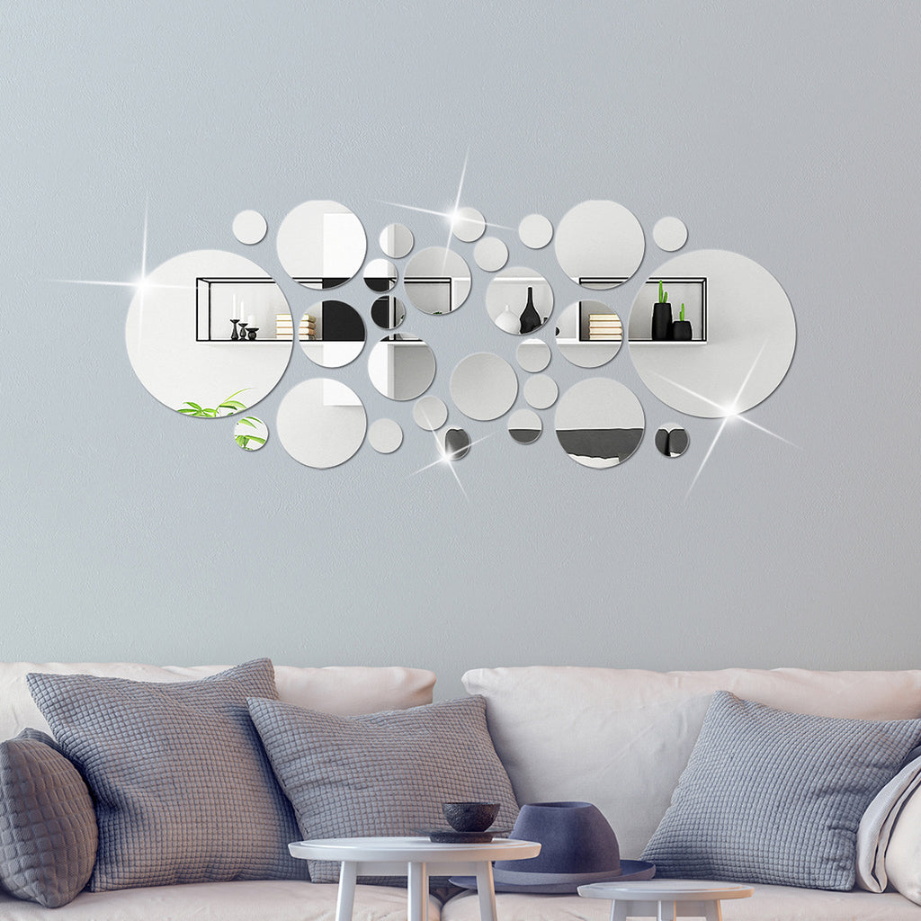 Modern Acrylic Circle Mirror Wall Stickers – Decorative 3D Effect Wall Art Set (26/32 Pieces)