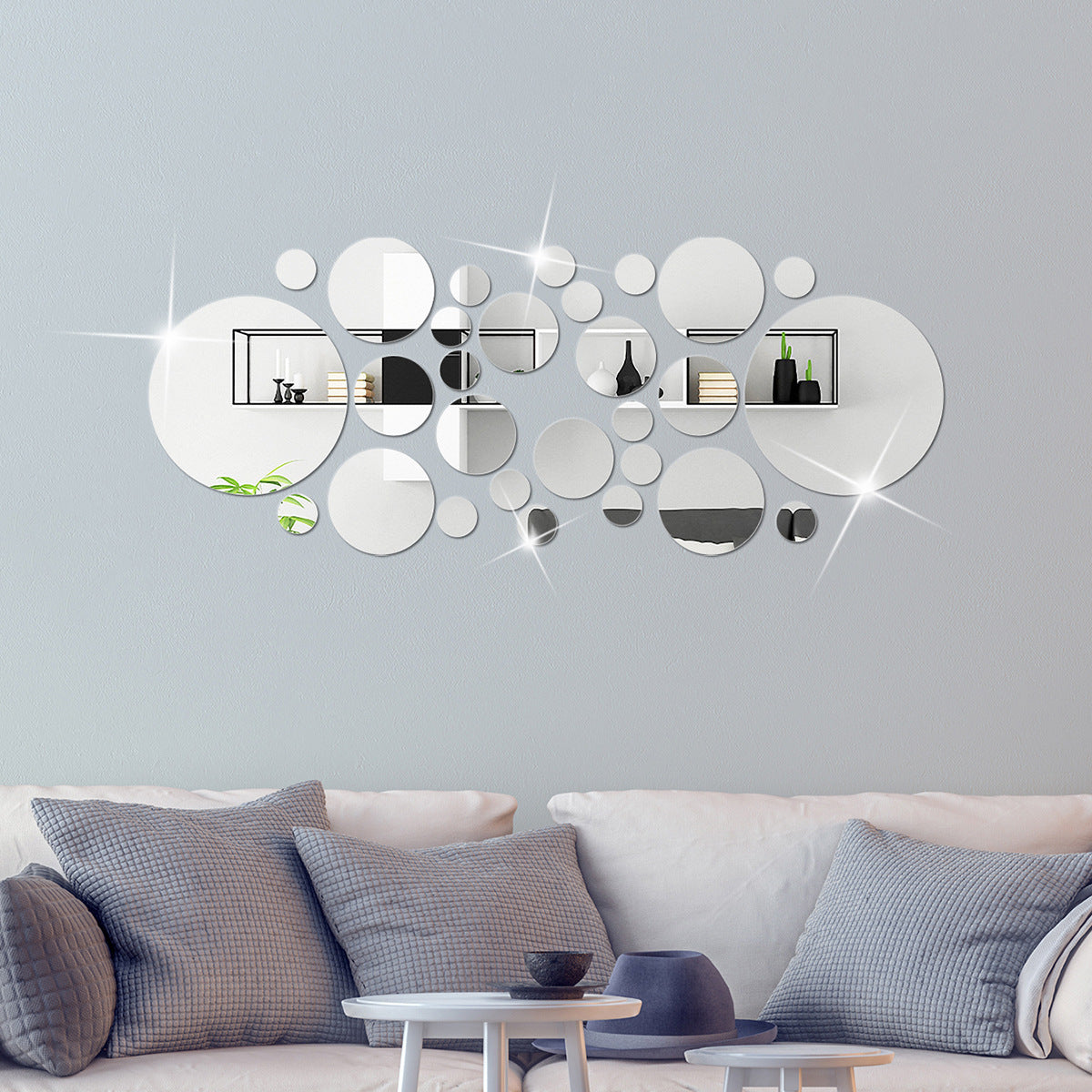 Modern Acrylic Circle Mirror Wall Stickers – Decorative 3D Effect Wall Art Set (26/32 Pieces)