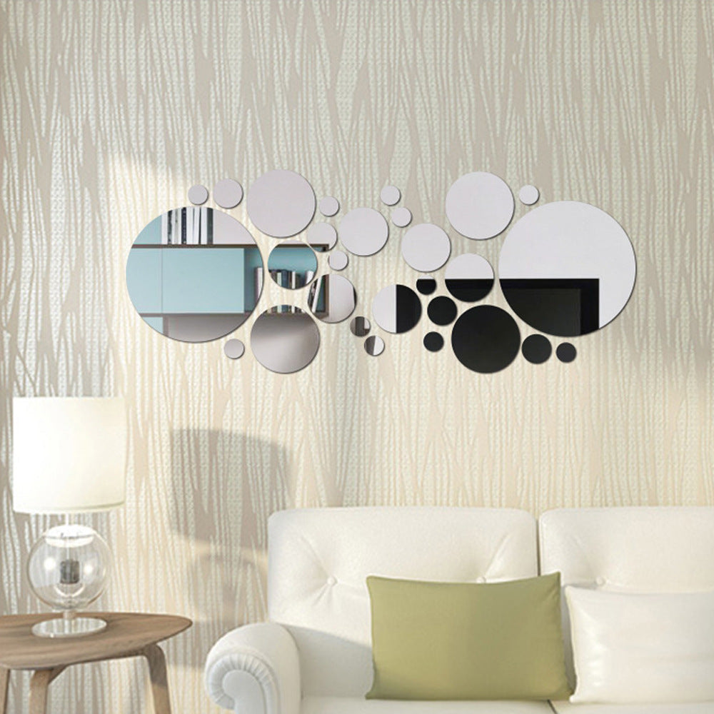 Modern Acrylic Circle Mirror Wall Stickers – Decorative 3D Effect Wall Art Set (26/32 Pieces)