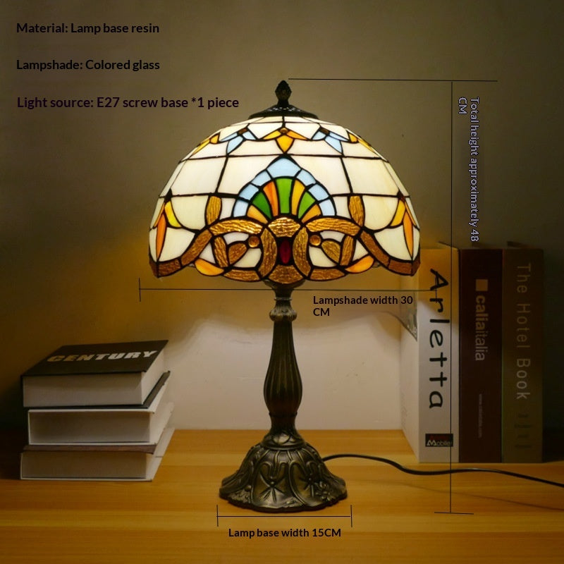 Retro Mediterranean Mosaic Table Lamp – Glass Shade Decorative Desk Light